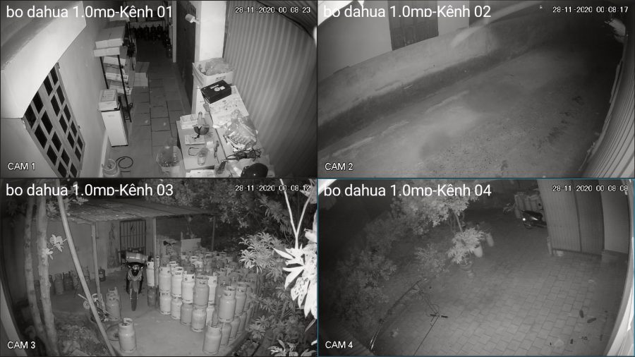 demo hình ảnh ban đêm lắp đặt bộ camera dahua 1.0mp vỏ kim loại